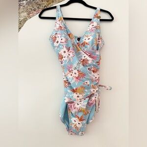 NWT Nip Tuck floral sky faux wrap one piece bathing suit 8